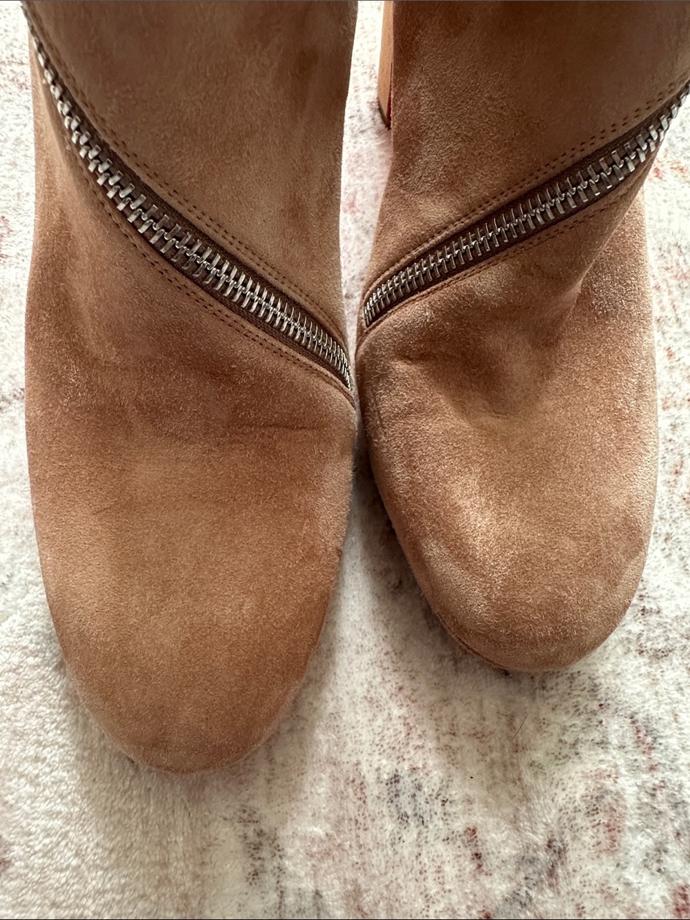 Christian Louboutin Tan Suede Ankle Booties with Signature Red Soles - Picture 4 of 13